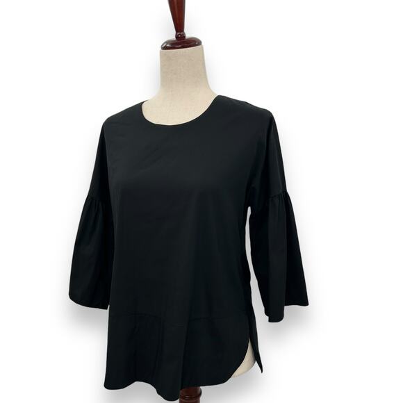 Vineyard Vines Black Blouse Size Small Cotton Stretch Bell Sleeve Preppy Goth - Picture 3 of 9